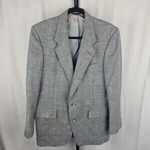 Vintage Hart Schaffner & Marx Plaid Tweed Blazer USA Made Gray Blue 42R 80s 90s